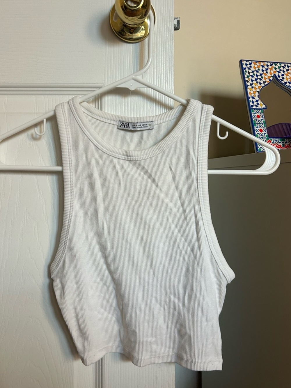 Zara Cream Ribbed Cropped Tank